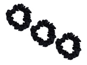 3 Pack Medium Black 100% Pure Mulberry Silk Scrunchies Infused with Hyaluronic Acid and Argan Oil - Lunalux