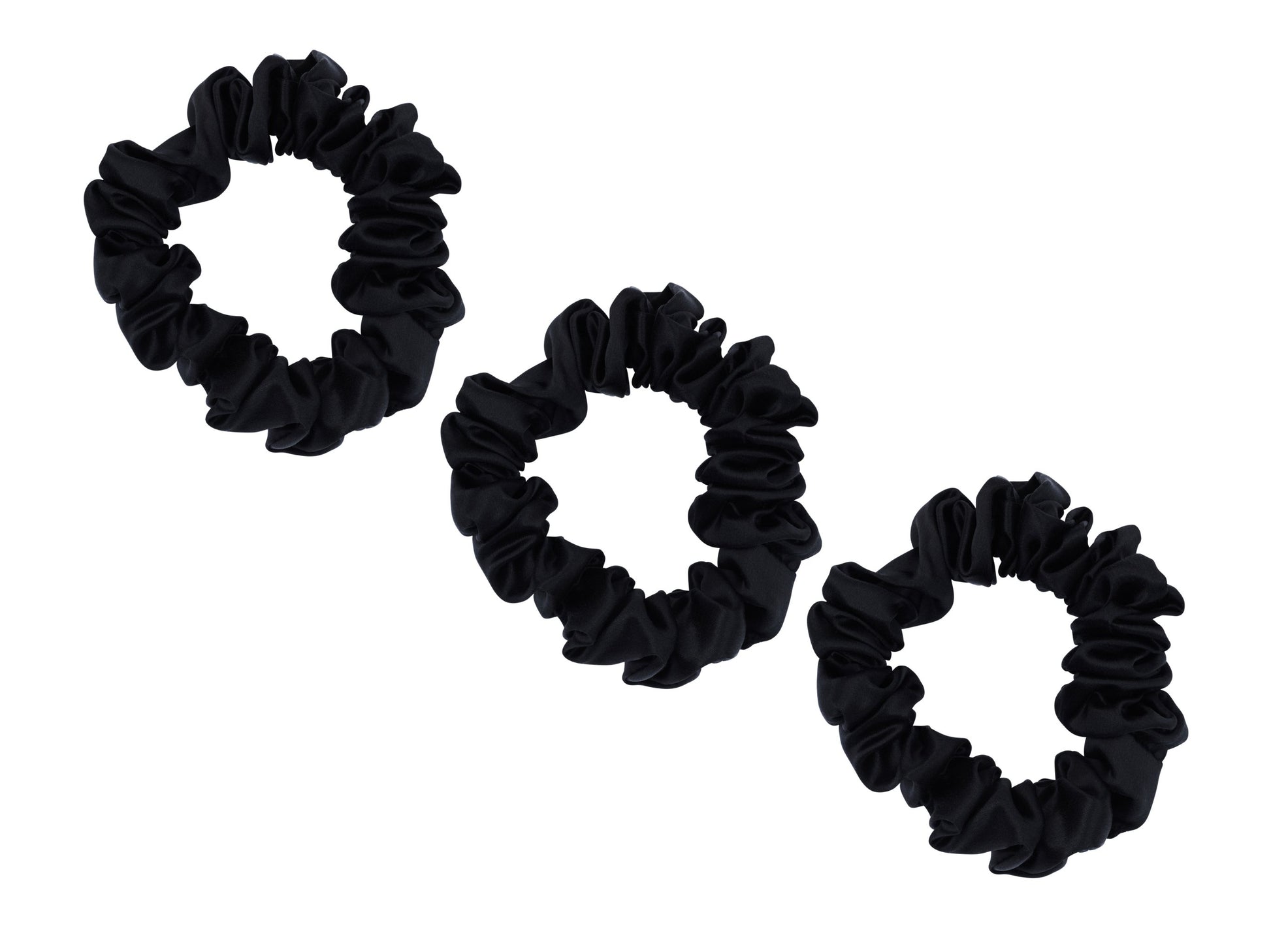 3 Pack Medium Black 100% Pure Mulberry Silk Scrunchies Infused with Hyaluronic Acid and Argan Oil - Lunalux