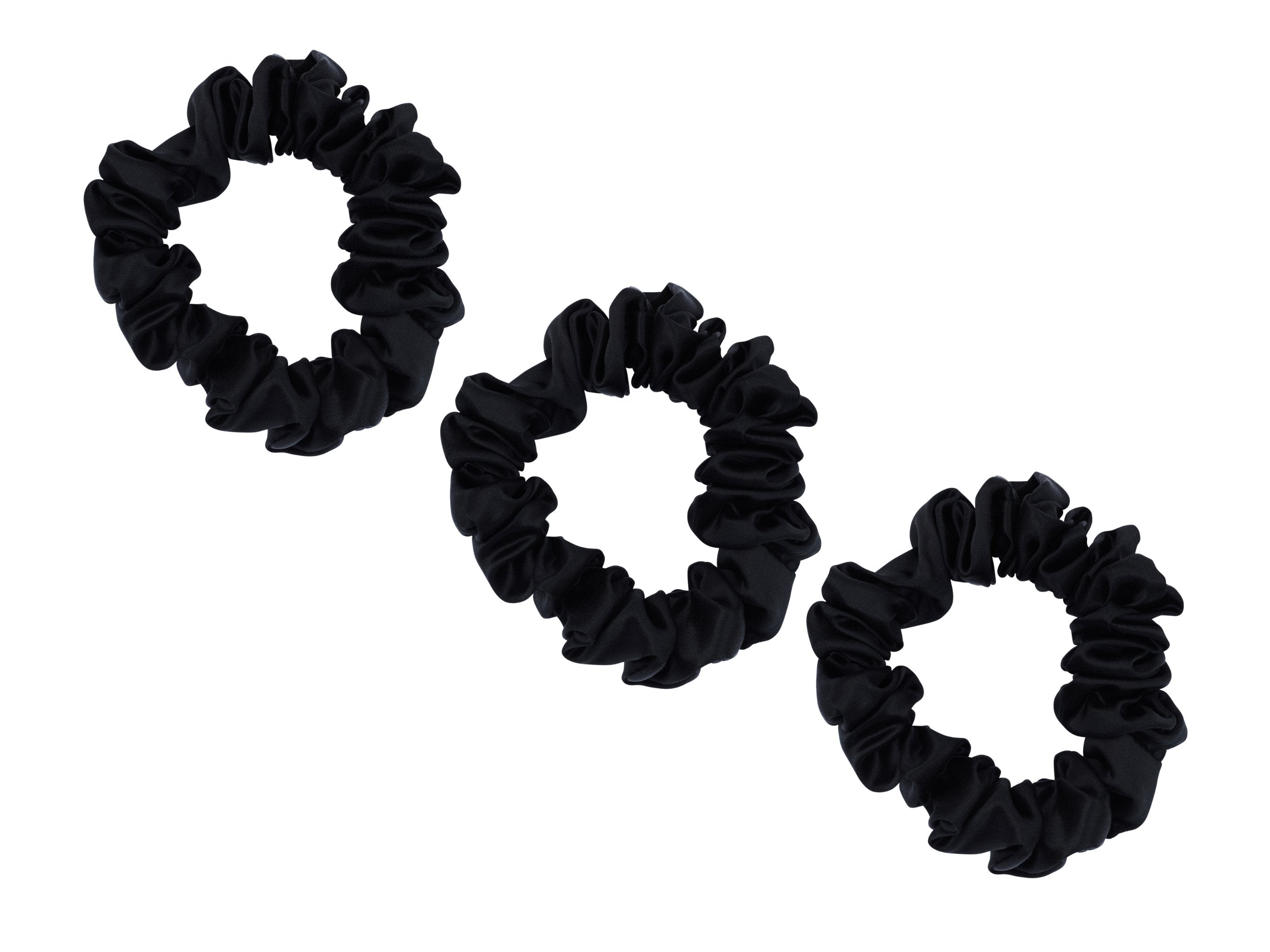 3 Pack Medium Black 100% Pure Mulberry Silk Scrunchies Infused with Hyaluronic Acid and Argan Oil - Lunalux