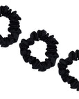 3 Pack Medium Black 100% Pure Mulberry Silk Scrunchies Infused with Hyaluronic Acid and Argan Oil - Lunalux