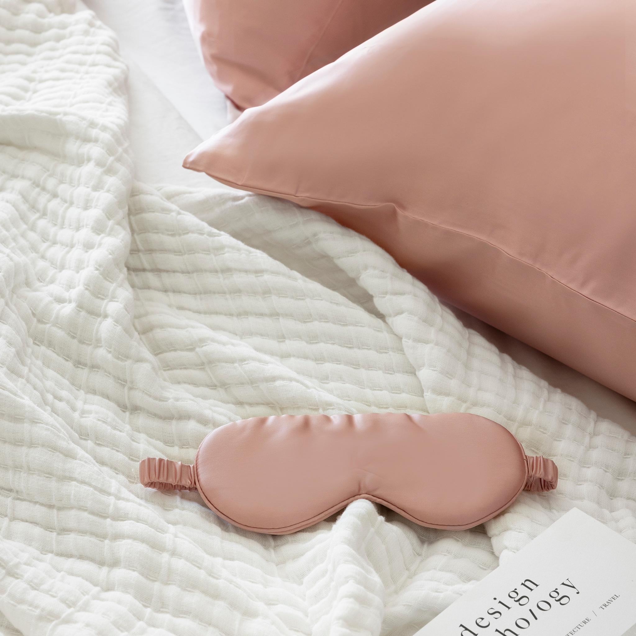 Blush Pink 100% Pure Mulberry Silk Sleep Eye Mask Infused with Hyaluronic Acid and Argan Oil - Lunalux