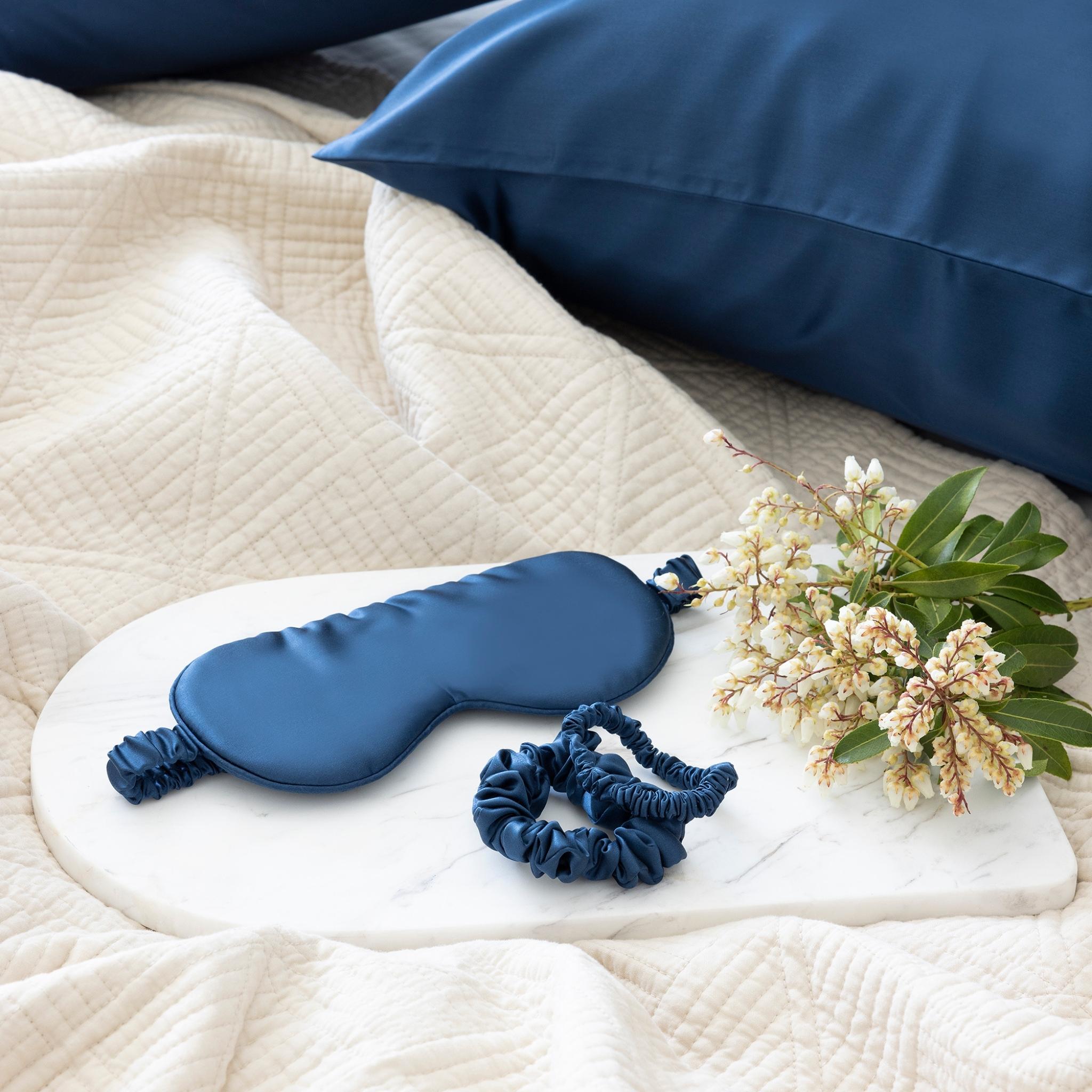 Midnight Blue 100% Pure Mulberry Silk Sleep Eye Mask Infused with Hyaluronic Acid and Argan Oil - Lunalux