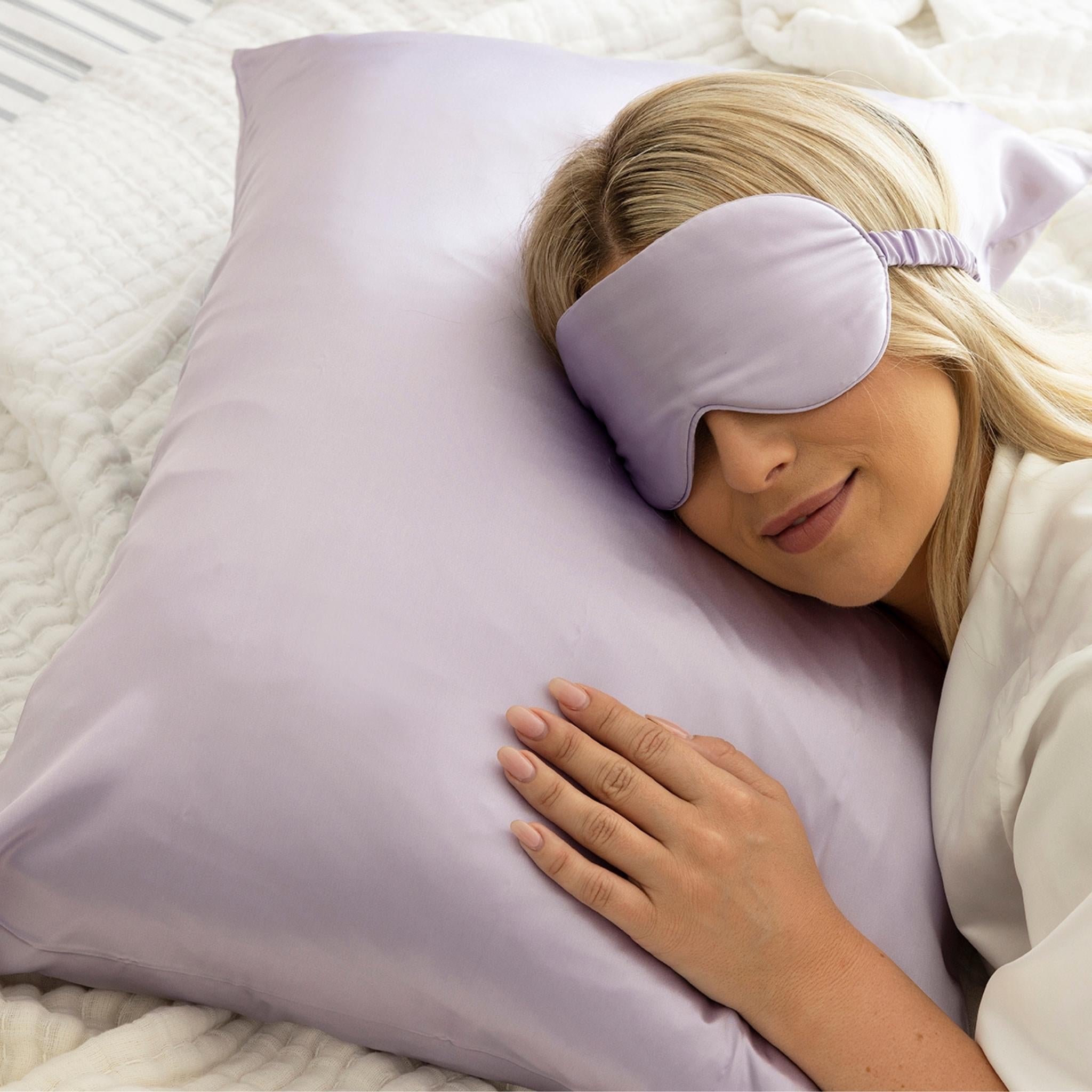 lilac silk pillowcase and eye mask