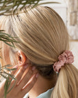 3 Pack Medium Blush Pink 100% Pure Mulberry Silk Scrunchies Infused with Hyaluronic Acid and Argan Oil - Lunalux