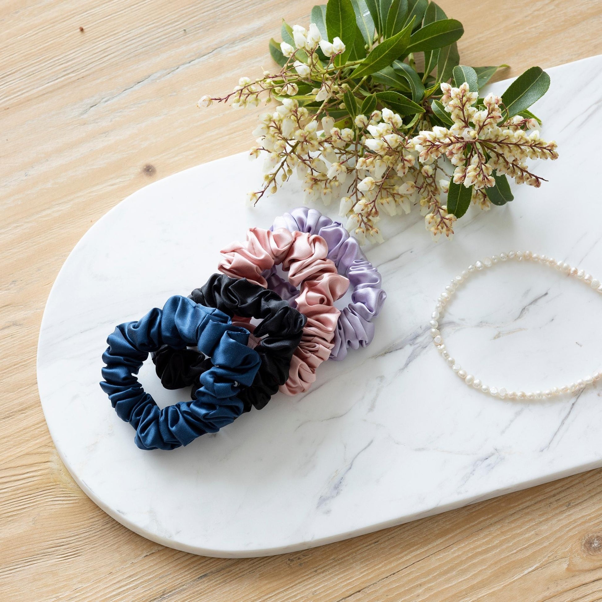 3 Pack Medium Midnight Blue 100% Pure Mulberry Silk Scrunchies Infused with Hyaluronic Acid and Argan Oil - Lunalux