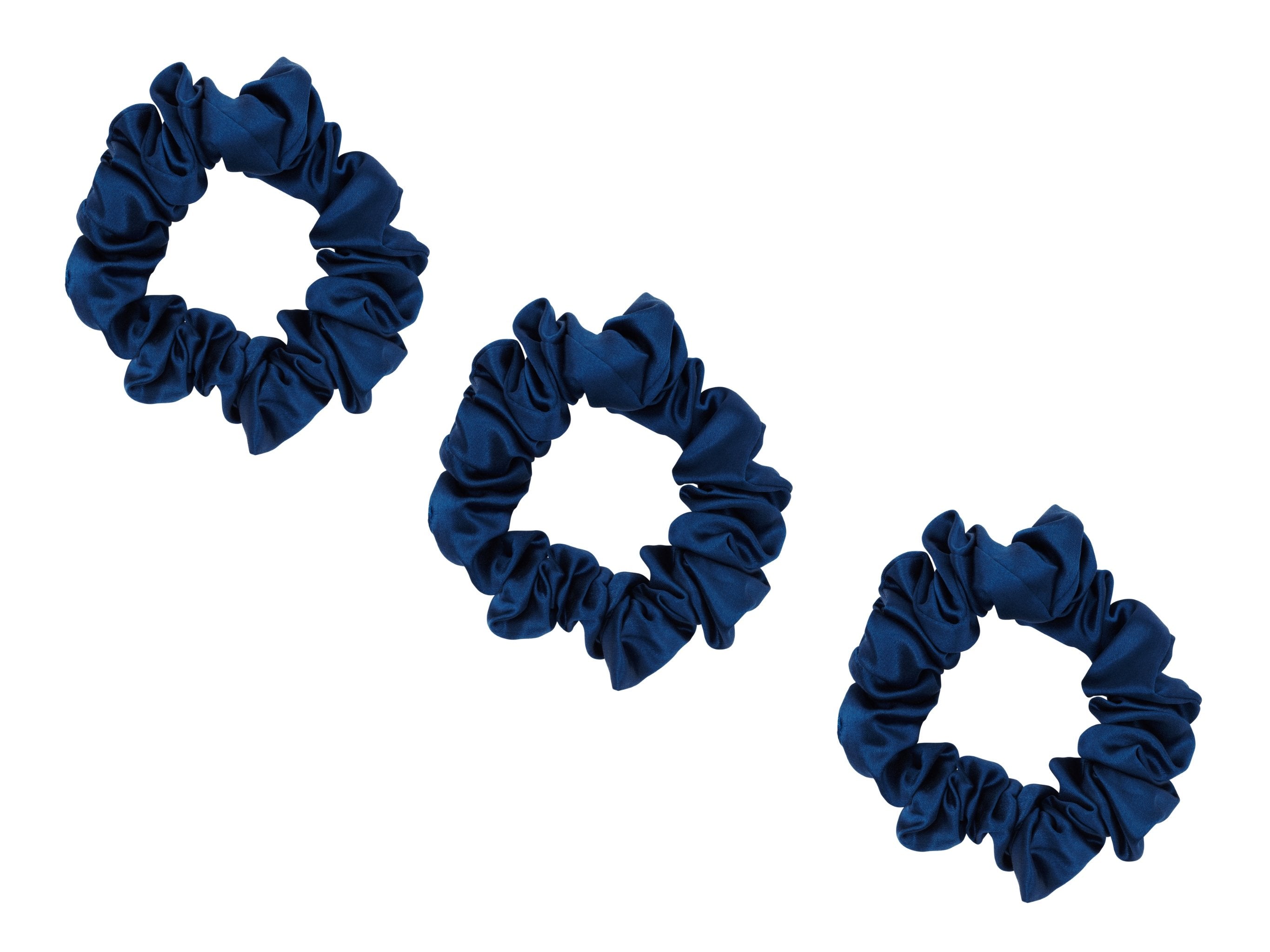 3 Pack Medium Midnight Blue 100% Pure Mulberry Silk Scrunchies Infused with Hyaluronic Acid and Argan Oil - Lunalux