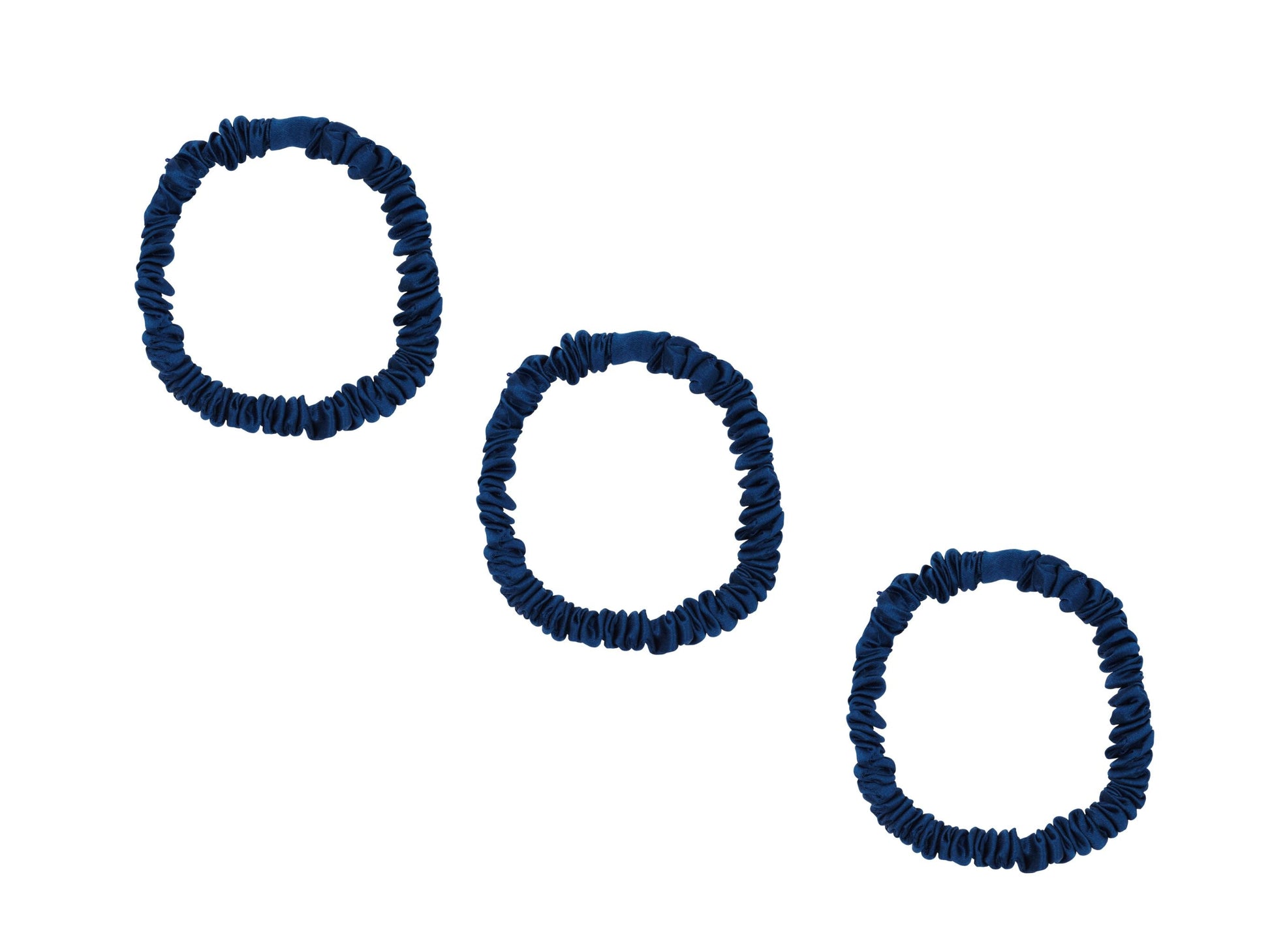 3-Pack Midnight Blue Mulberry Silk Scrunchies: Slim, Hyaluronic Acid & Argan Oil Infused - Lunalux