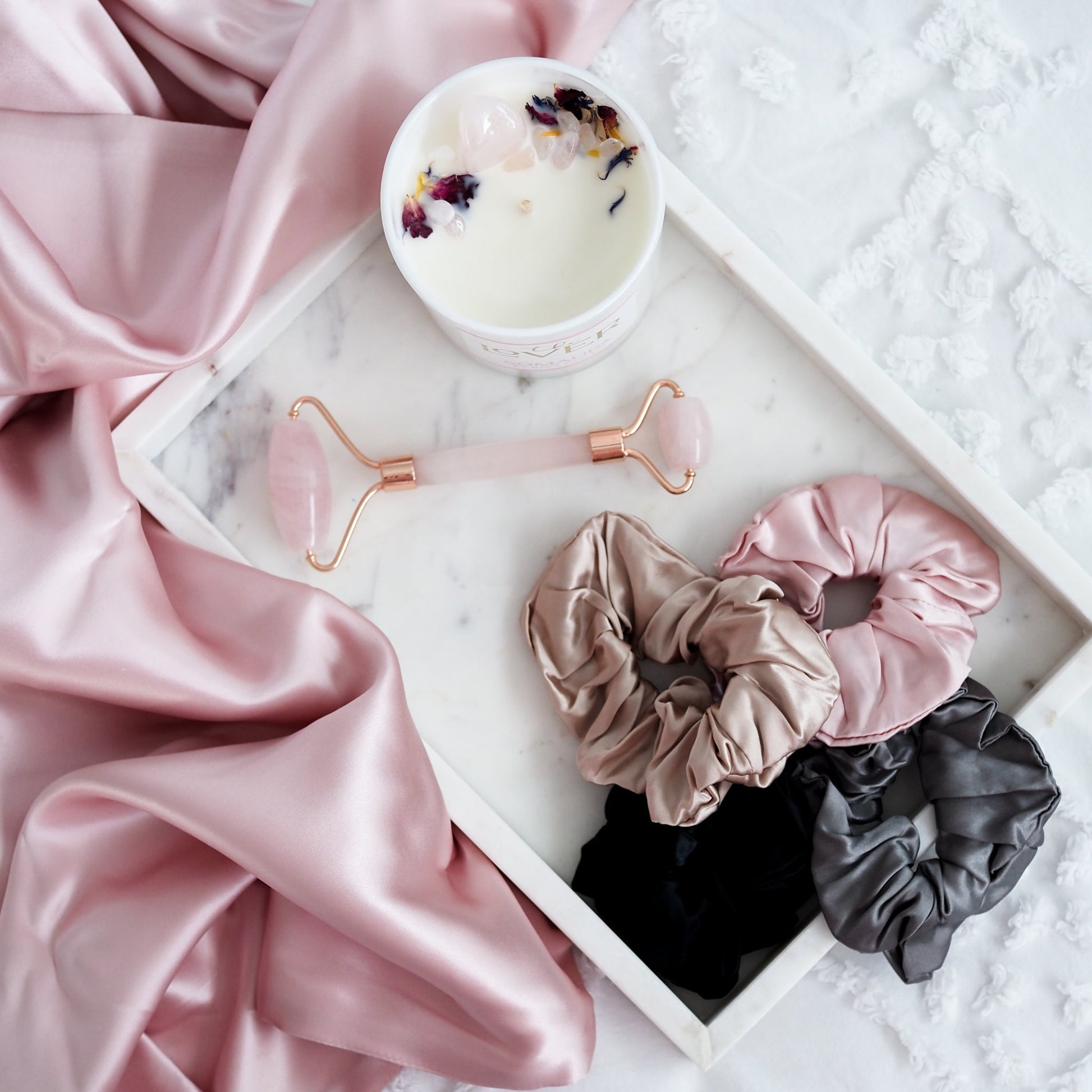 Grey 100% Pure Mulberry Silk Large Scrunchie Infused with Hyaluronic Acid and Argan Oil - Lunalux
