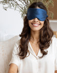 Midnight Blue 100% Pure Mulberry Silk Sleep Eye Mask Infused with Hyaluronic Acid and Argan Oil - Lunalux