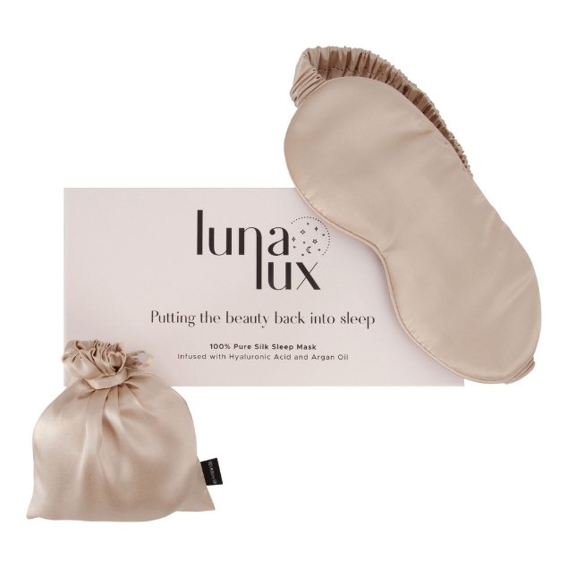 Nude 100% Pure Mulberry Silk Sleep Eye Mask Infused with Hyaluronic Acid and Argan Oil - Lunalux