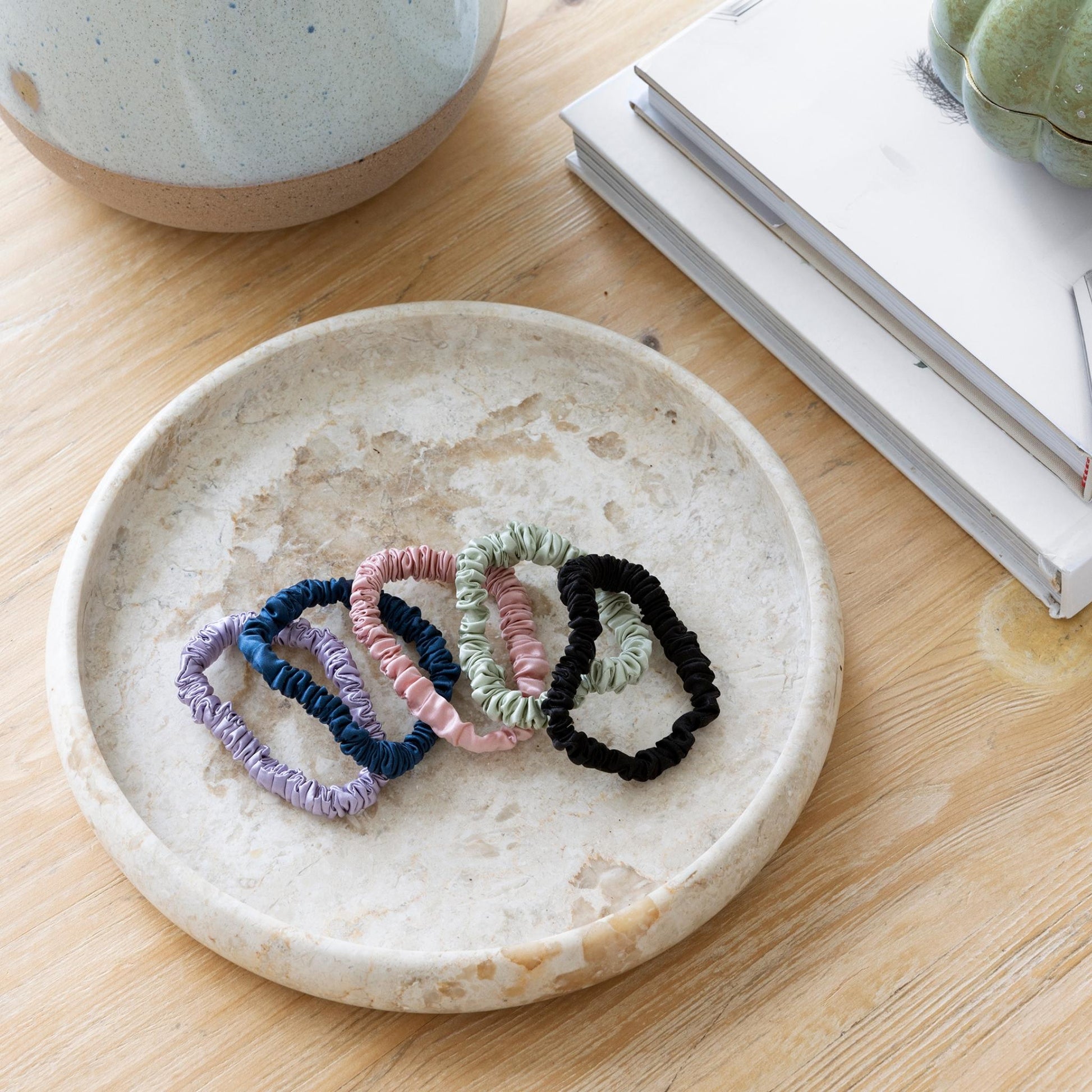 Slim Black100% Pure Mulberry Silk Scrunchie Infused with Hyaluronic Acid and Argan Oil - Lunalux