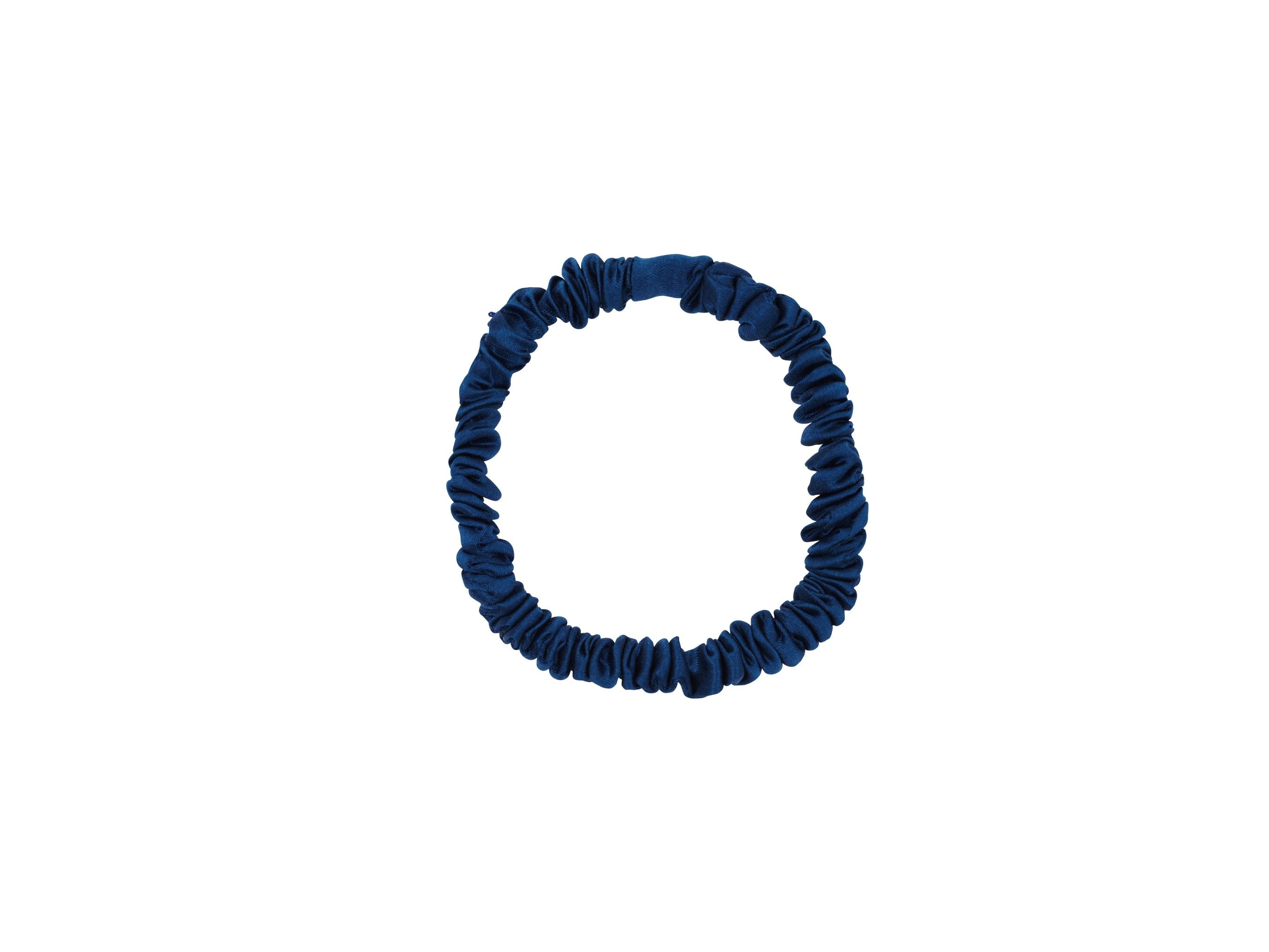 Slim Midnight Blue 100% Pure Mulberry Silk Scrunchie Infused with Hyaluronic Acid and Argan Oil - Lunalux