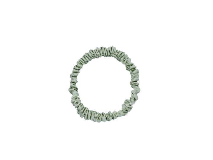 Slim Sage Green 100% Pure Mulberry Silk Scrunchie Infused with Hyaluronic Acid and Argan Oil - Lunalux