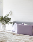 Twin Set Lilac 100% Silk Pillowcase infused with Hyaluronic Acid and Argan Oil. - Lunalux