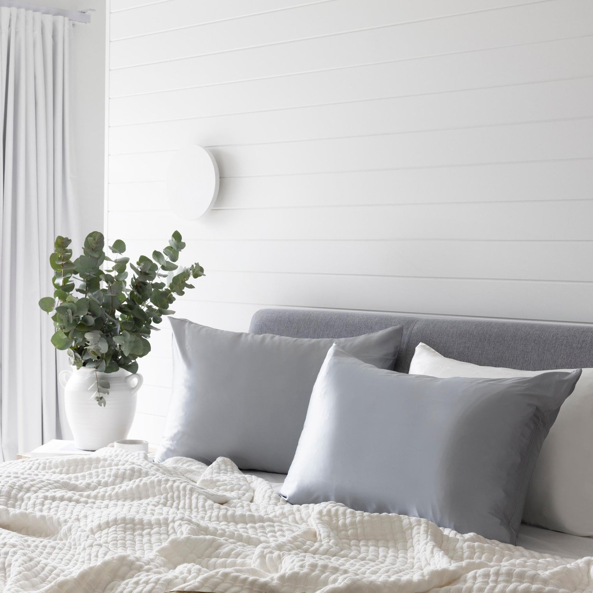Twin Set Silver 100% Silk Pillowcases infused with Hyaluronic Acid and Argan Oil - Lunalux